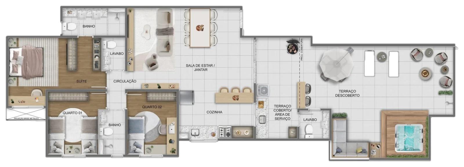 Planta de cobertura de 3 quartos com ducha e SPA do Casa Sintra, com 137,67 m²