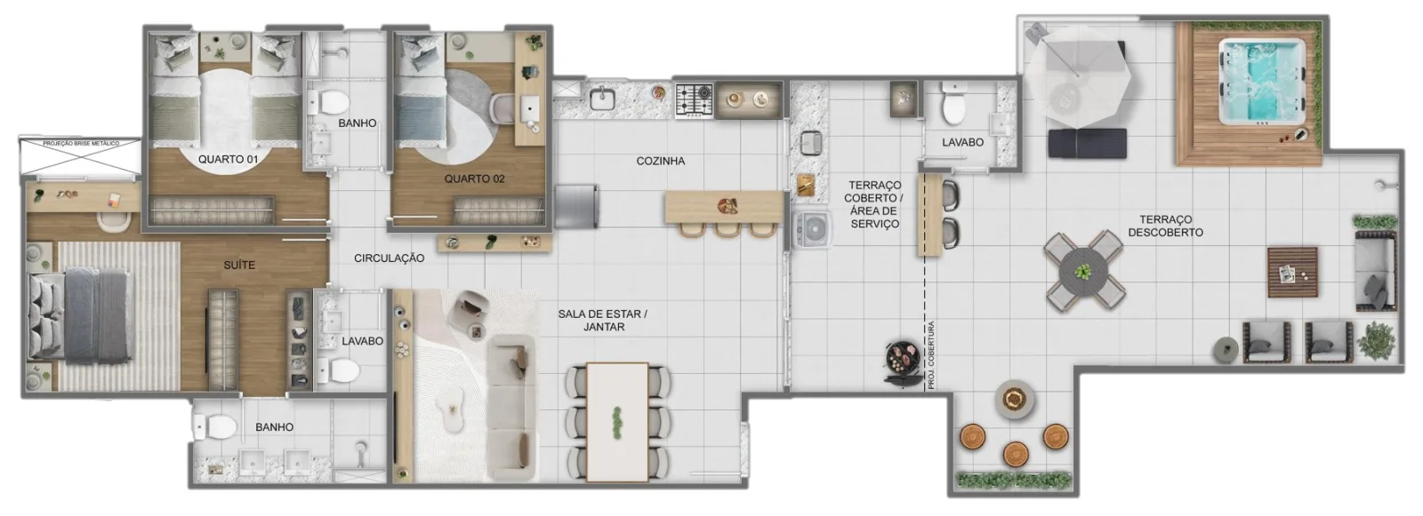 Planta de cobertura de 3 quartos com ducha e SPA do Casa Sintra, com 142,02 m²